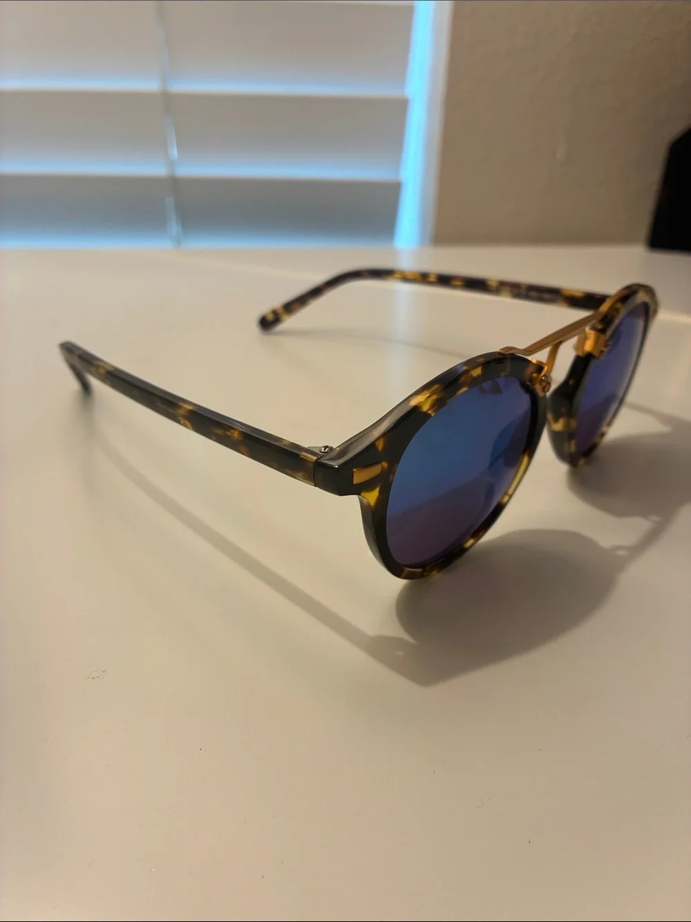 KREWE St. Louis Tortoiseshell Frame Sunglasses with Blue Mirrored Lenses